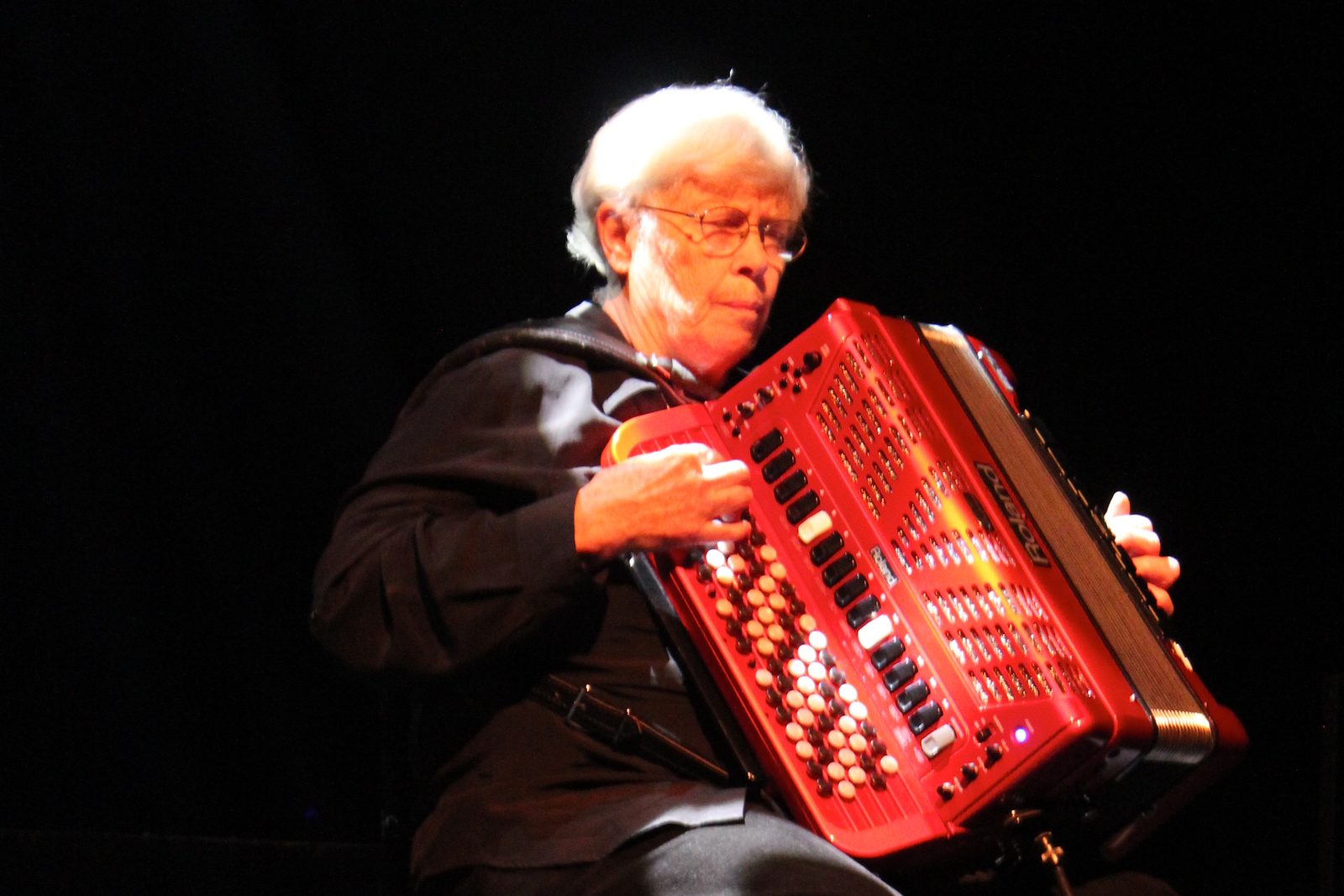 Pauline Oliveros performing with her red accordion at the Sonic Acts festival, Amsterdam, 2012